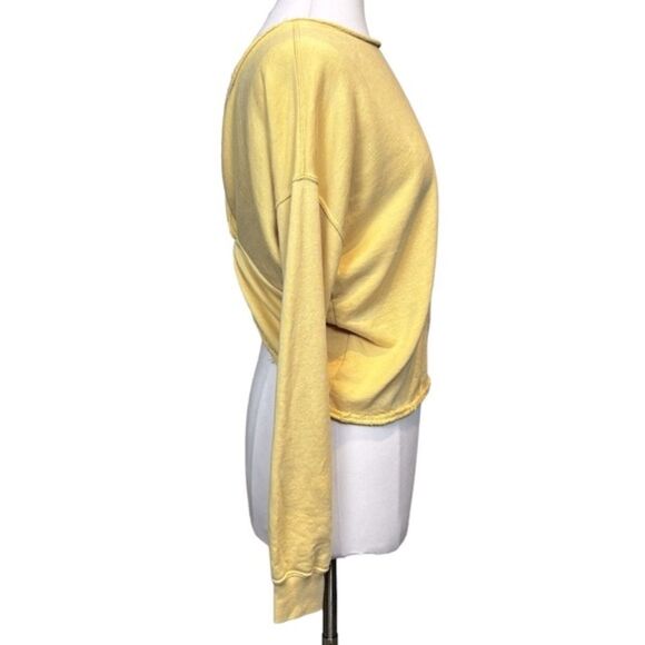 ABERCROMBIE & Fitch Raw Edge Hem Open Twist Back French Terry Pullover Goldenrod - Picture 2 of 5